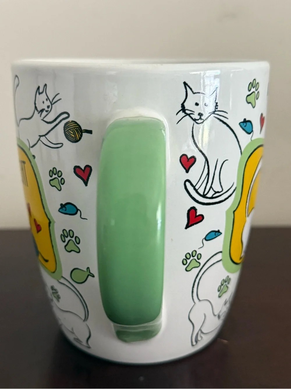 I Love My Cat Ceramic Mug - Green Handle